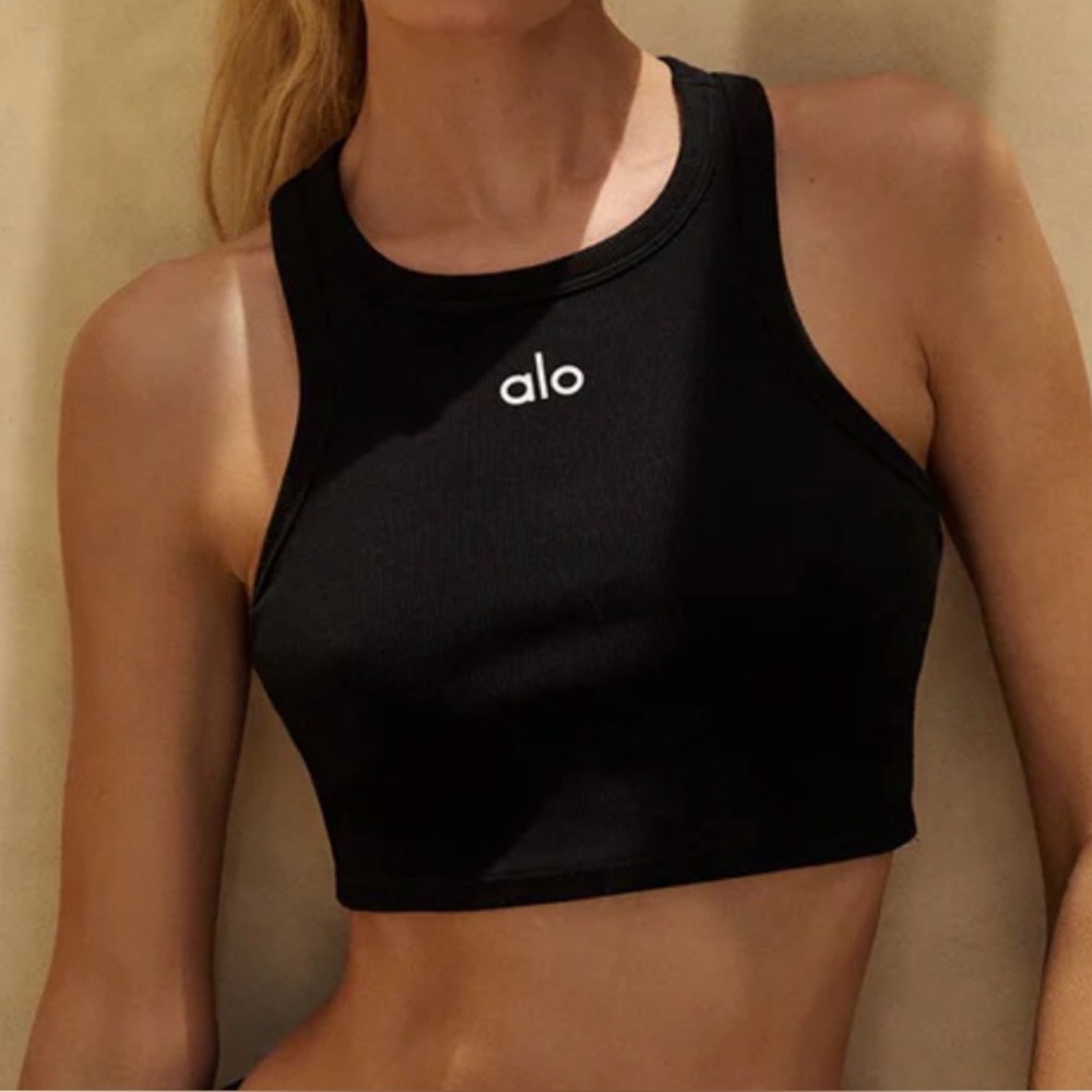 ALO Yoga Black Ribbed Racerback Crop Tank